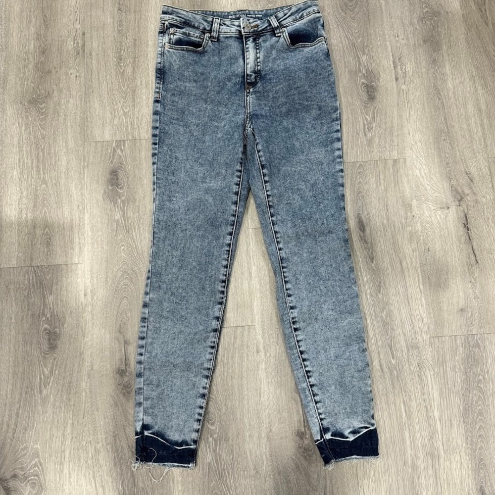 INC Denim High-Rise Skinny Jeans Women's 6 Acid Wash Raw Hem Stretch